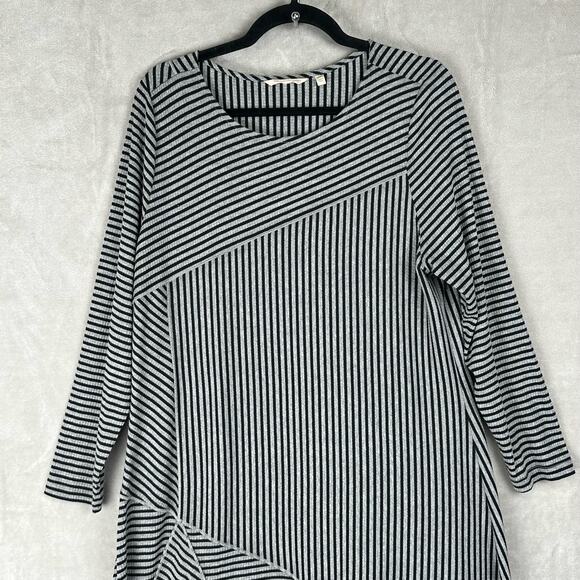 Soft Surroundings Dress Womens XL Petite Black Striped Asymmetrical Lagenlook - Picture 2 of 11